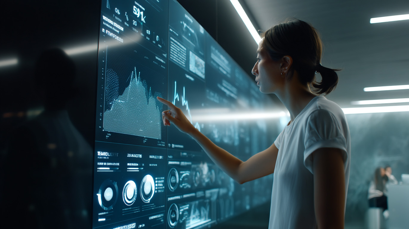 A business user interacting with an AI-driven analytics interface generating real-time insights.