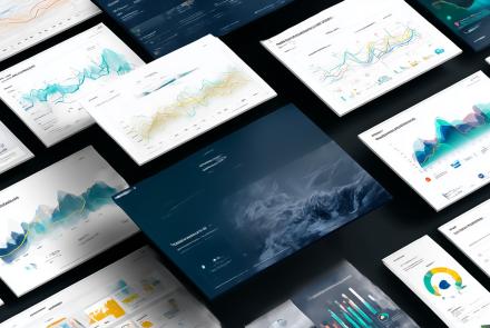 Multiple modern analytics dashboards arranged on a dark background